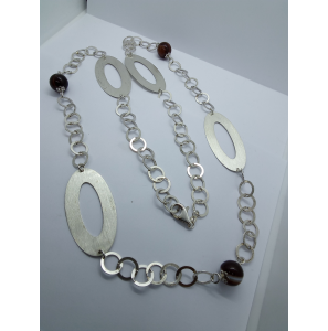Zilver chanel rontjes/ton met agaat 95 cm - 3072471