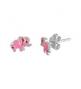 Zilveren oorknop kind RH met olifant/roze emaille - 3181758