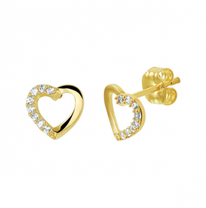 Goud oorknop open hart met zirkonia - 3220304
