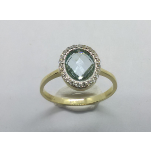 Goud dames ring antourage zirkonia's en blue sky topaas  mt. 17¢ - 3221889