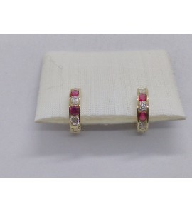 Goud klap-oorring met zirkonia&#39;s rood/wit 2.5x11 mm - 145