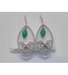 Zilver oorhangers met zirkonia en chalcedoon - 1163