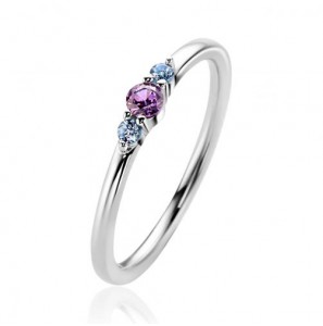 ZINZI zilveren ring met ronde chatonzettingen paarse en licht blauwe kleurstenen 3mm breed ZIR2564 - 3230396