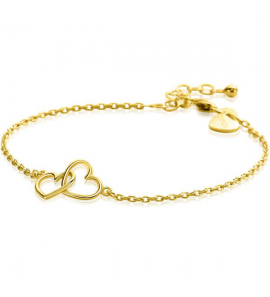 ZINZI gold plated zilveren armband met 2 verbonden hartjes 16,5-19,5cm ZIA2513G - 3241095