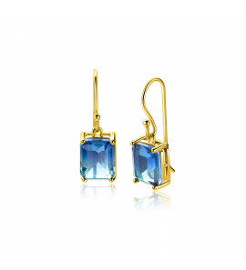 25mm ZINZI gold plated zilveren oorhangers met indigo blauwe kleursteen in vierpootszetting - 3250333