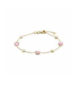 Goud armband roze robijn en roze opaal 17 - 19 cm - 3230593